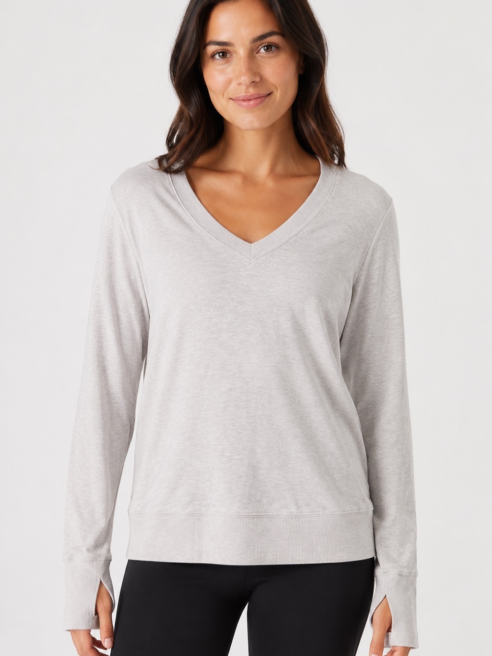 Athleta Sunrise V-Neck Sweatshirt Light Heather Gray Medium